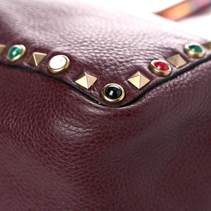 Valentino Garavani Stampa Alce Calfskin Medium Guitar Strap Rockstud Rolling Reversible Tote Light Cuir Rubin 21 of 29