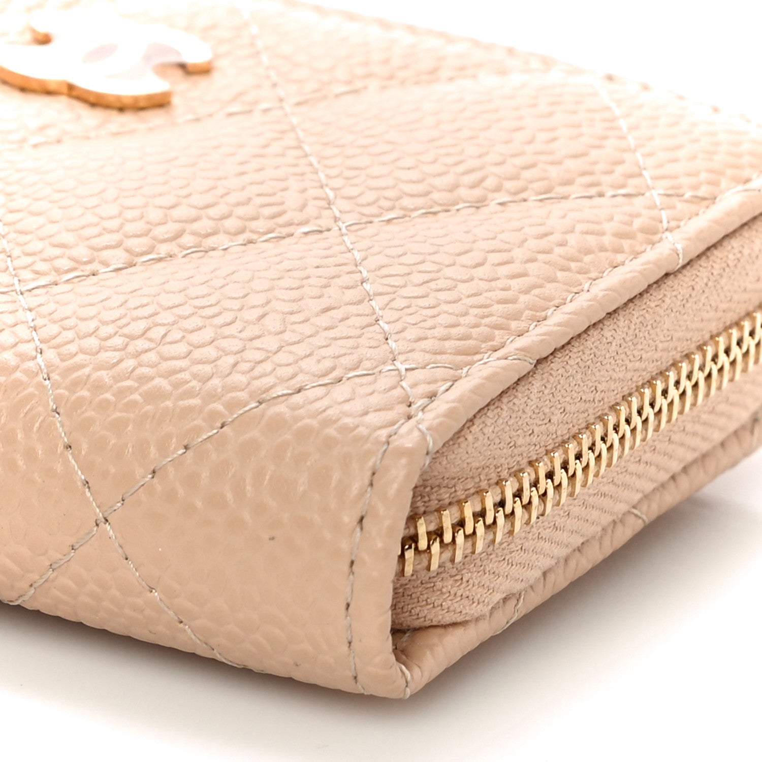 Chanel Caviar Quilted Zip Around Coin Purse Beige 10 of 12