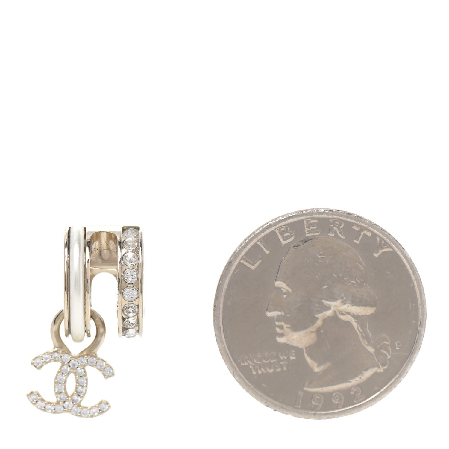 Chanel Crystal CC Hoop Drop Earring Gold Pearly White 2 of 3