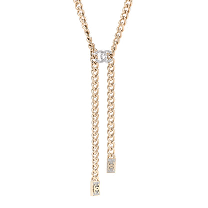 Chanel Chain Link Crystal CC Dog Tag Charm Necklace Gold 1 of 7