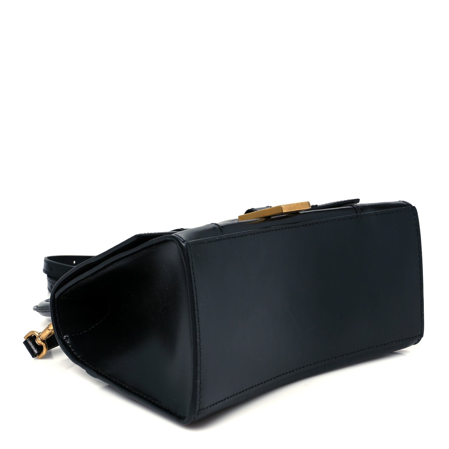 Shiny Box Calfskin Small Hourglass Top Handle Bag Black