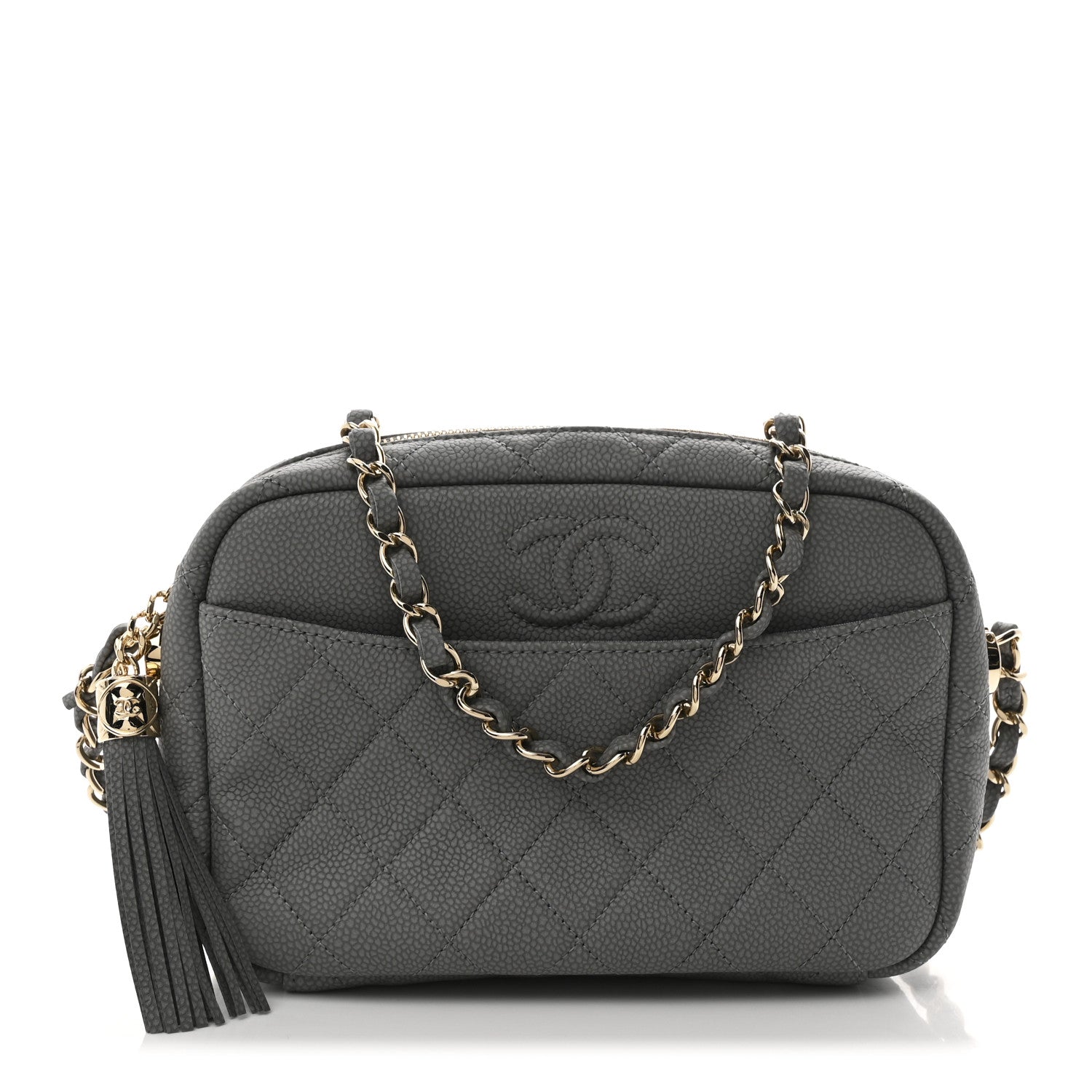 Chanel Iridescent Caviar Flat Quilted Small Coco Tassel Camera Case Grey 1 of 10