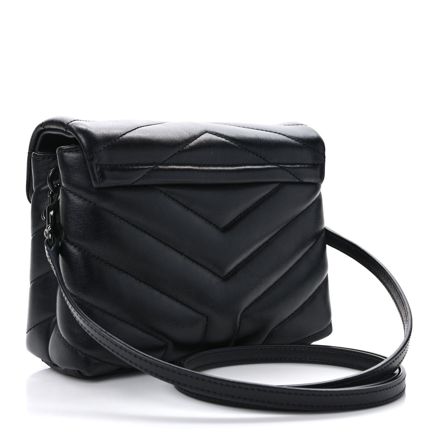 Calfskin Y Quilted Monogram Monochrome Toy Loulou Crossbody Bag Black