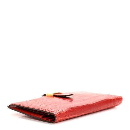 Hermes Shiny Alligator Bearn Wallet Geranium 4 of 12