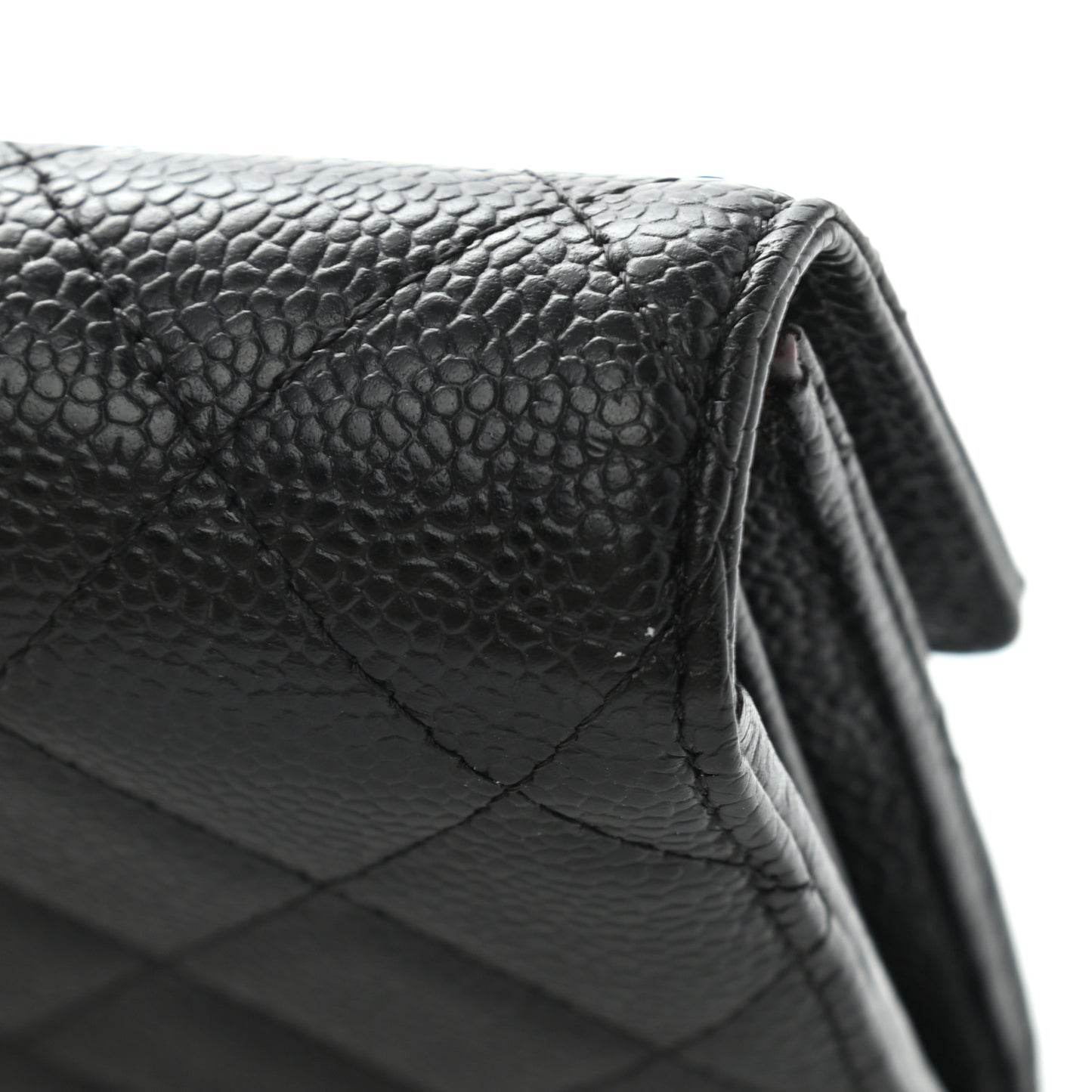 Caviar Quilted Large Gusset Flap Wallet Black