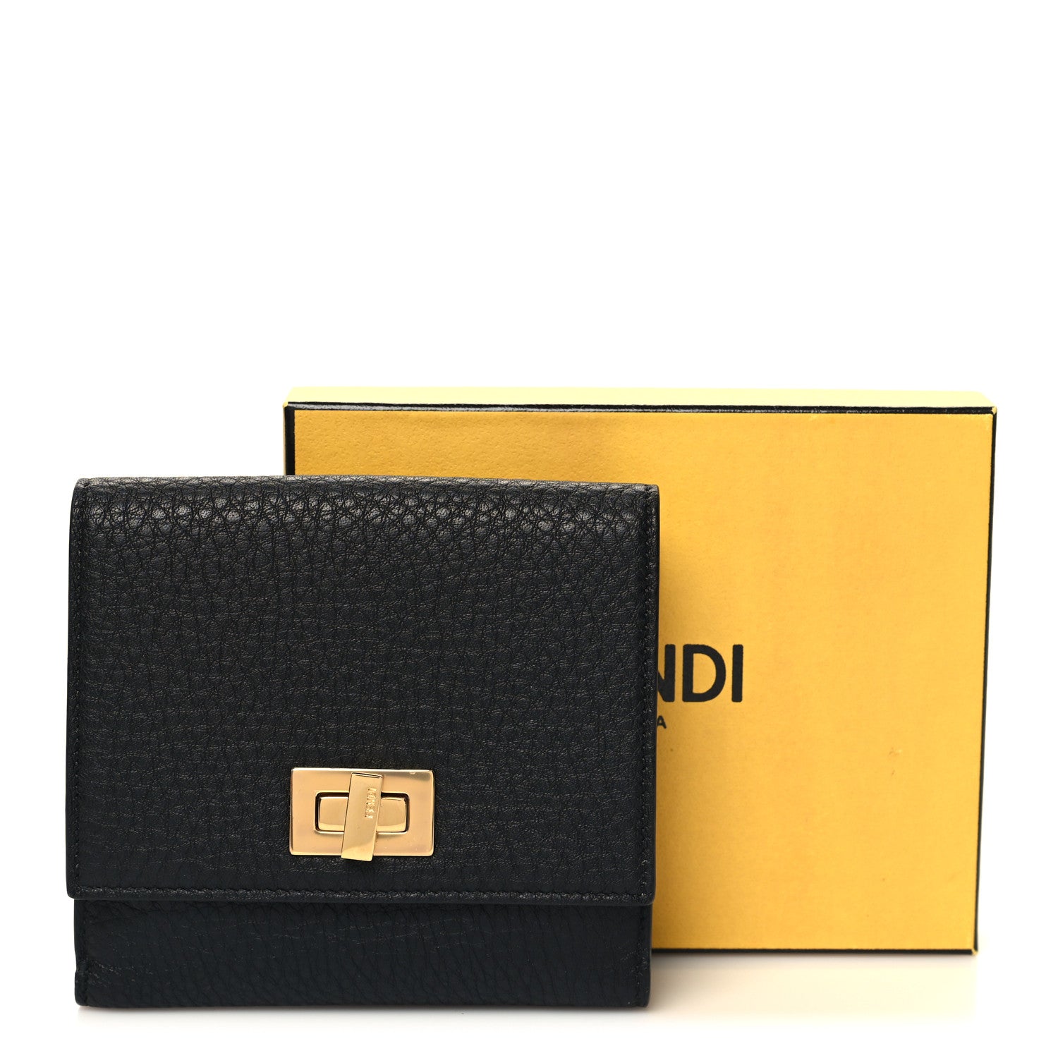 Fendi Cuoio Romano Vitello Grace Micro Peekaboo Tri-Fold Wallet Black Camelia 11 of 11