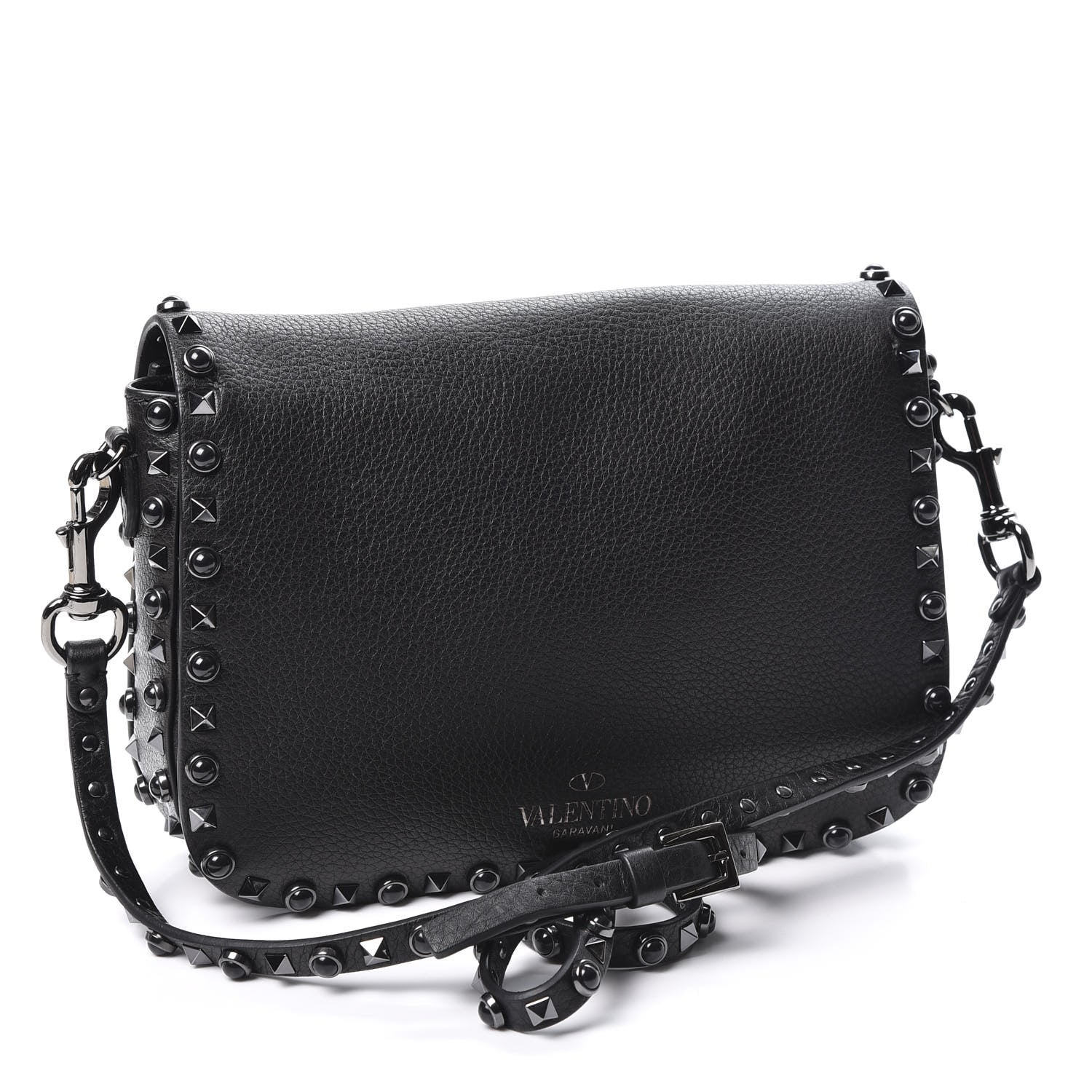 Valentino Garavani Pebbled Calfskin Onyx Medium Rockstud Rolling Flap Saddle Bag Black 2 of 8