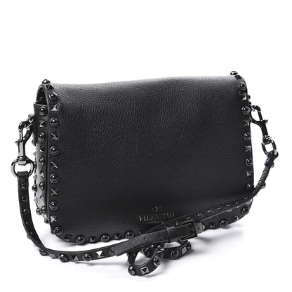 Valentino Garavani Pebbled Calfskin Onyx Medium Rockstud Rolling Flap Saddle Bag Black 2 of 8