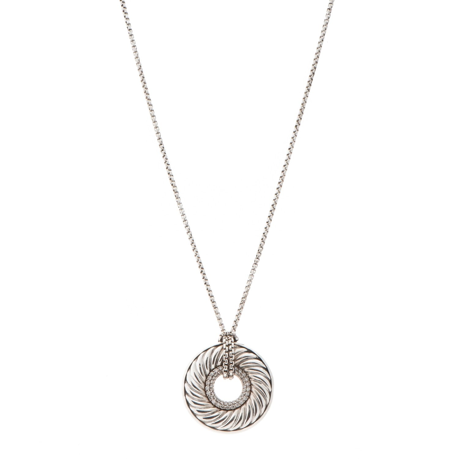 David Yurman Sterling Silver Diamond 30mm Thoroughbred Pendant Necklace 1 of 4