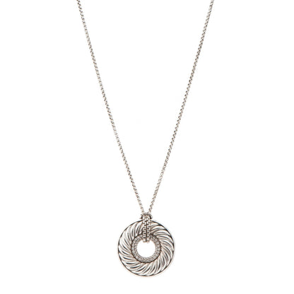 David Yurman Sterling Silver Diamond 30mm Thoroughbred Pendant Necklace 1 of 4