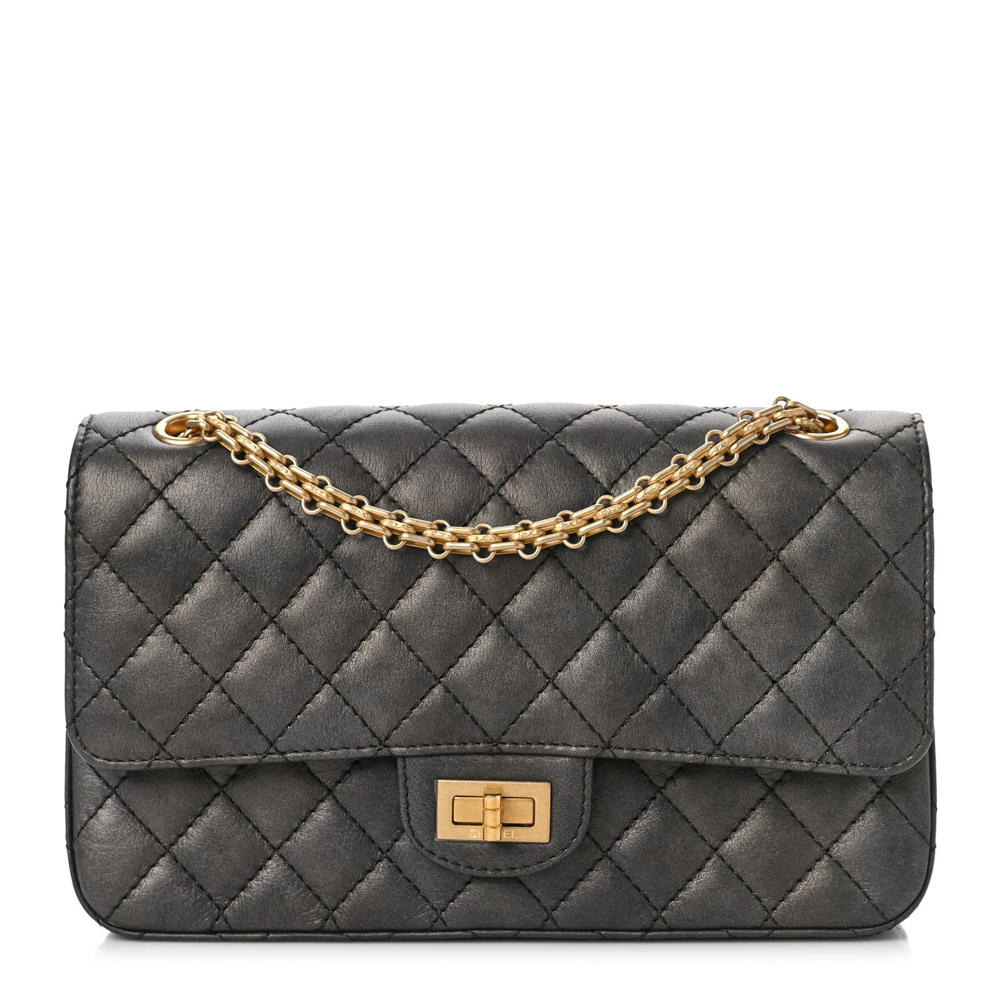 Metallic Calfskin Quilted 2.55 Reissue 225 Flap Charcoal
