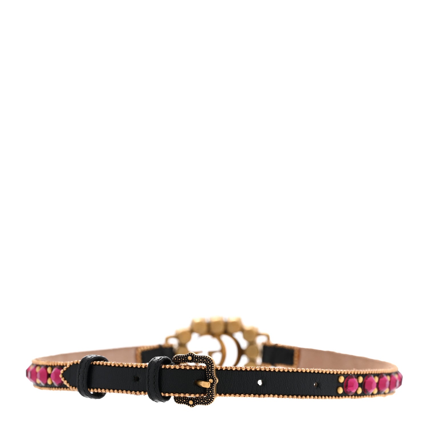 Gucci Calfskin Crystal Embellished Double G Choker Necklace Red 3 of 8