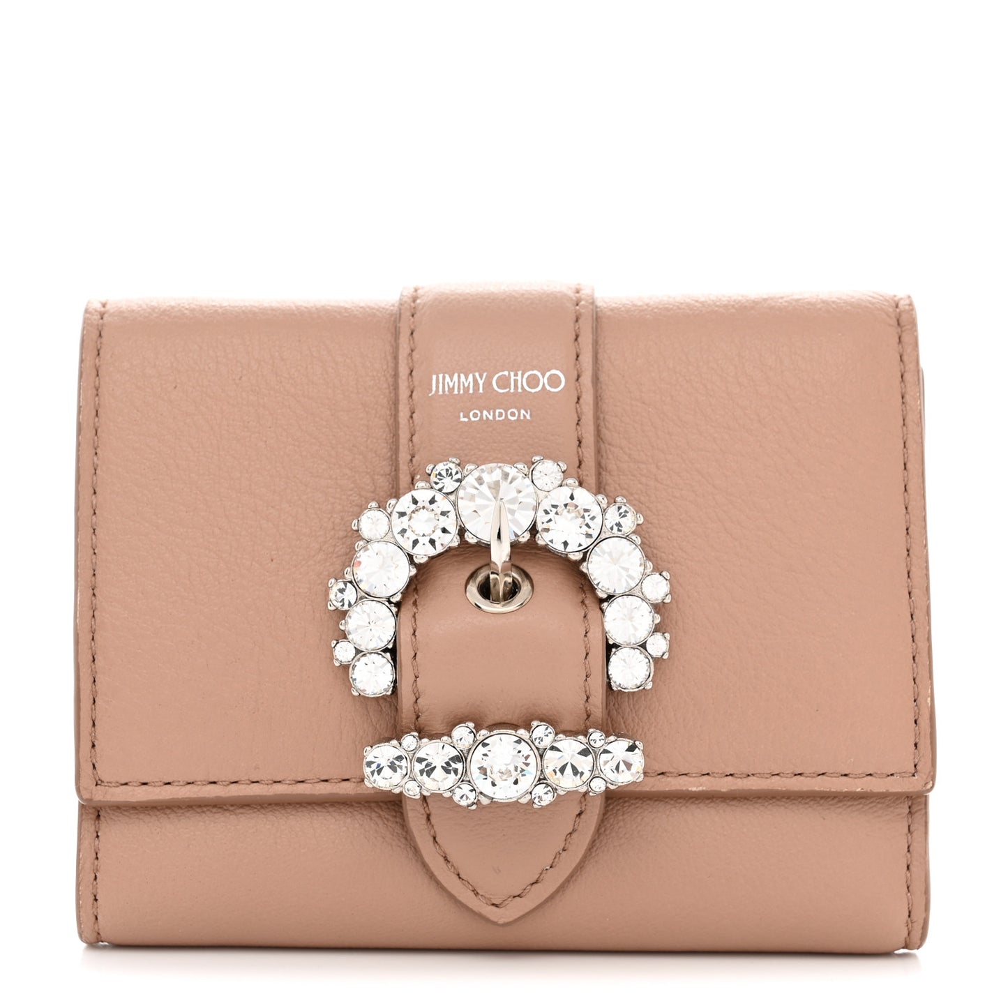 Calfskin Crystal Cheri Compact Wallet Powder Pink