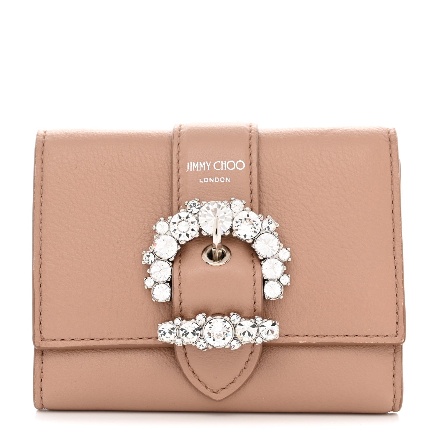 Jimmy Choo Calfskin Crystal Cheri Compact Wallet Powder Pink 1 of 8