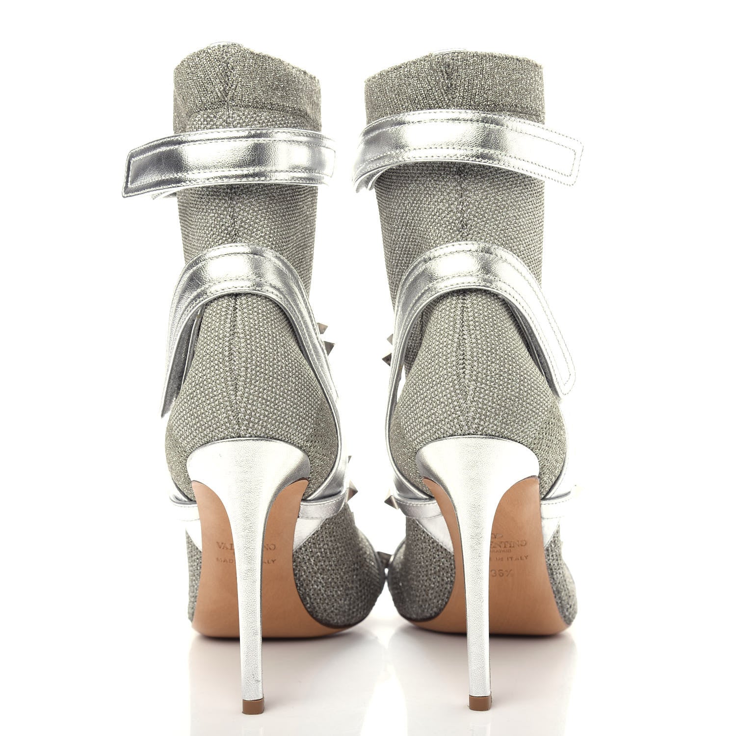 Valentino Garavani Metallic Nappa Knit Rockstud Bodytech Sock Booties 36.5 Silver 7 of 9