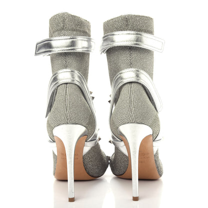 Valentino Garavani Metallic Nappa Knit Rockstud Bodytech Sock Booties 36.5 Silver 7 of 9