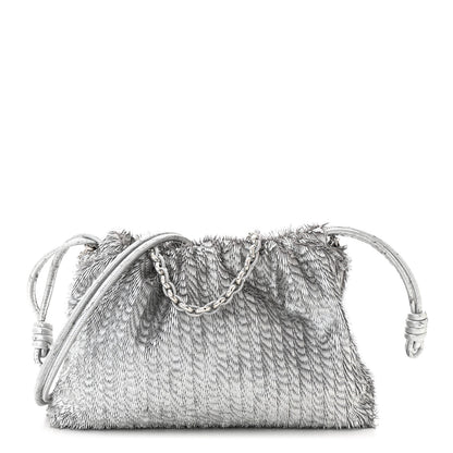 Loewe Metallic Nappa Calfskin Fringed Medium Chain Flamenco Knot Purse Silver 1 of 12