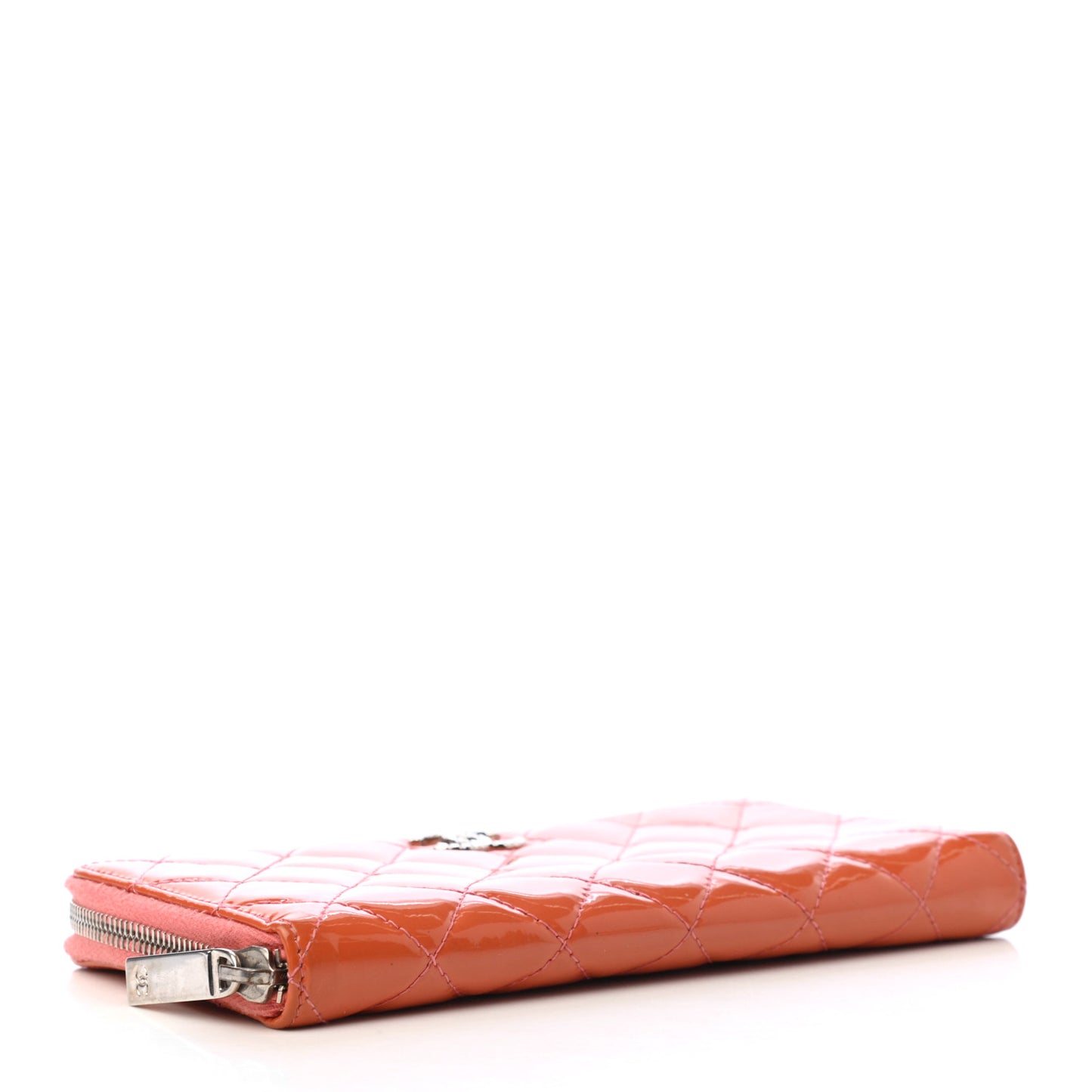 Patent Quilted Brilliant Zip Around Wallet Coral