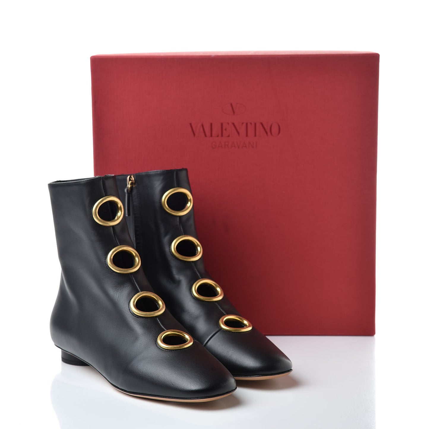 Smooth Calfskin Eyelet Ankle Boots 38.5 Black