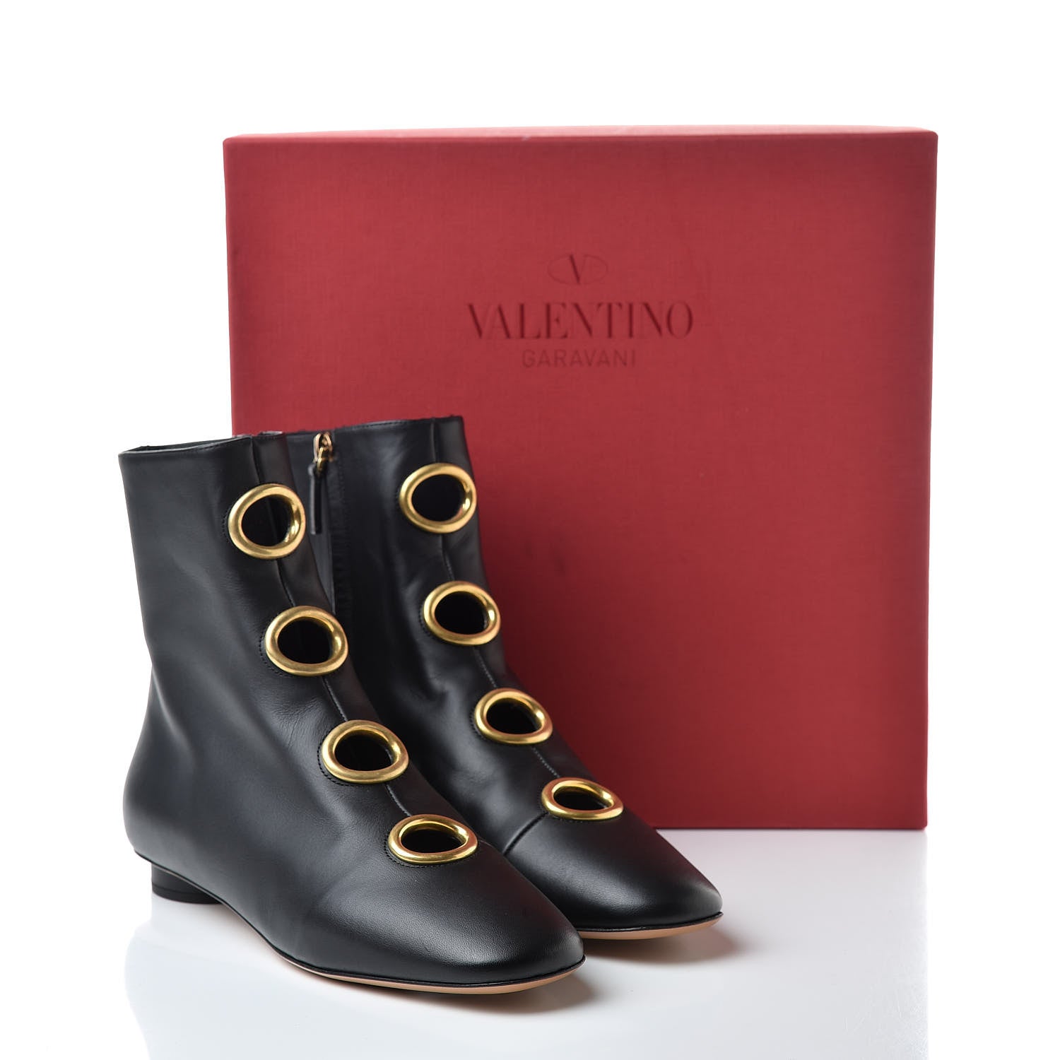 Valentino Garavani Smooth Calfskin Eyelet Ankle Boots 38.5 Black 9 of 9