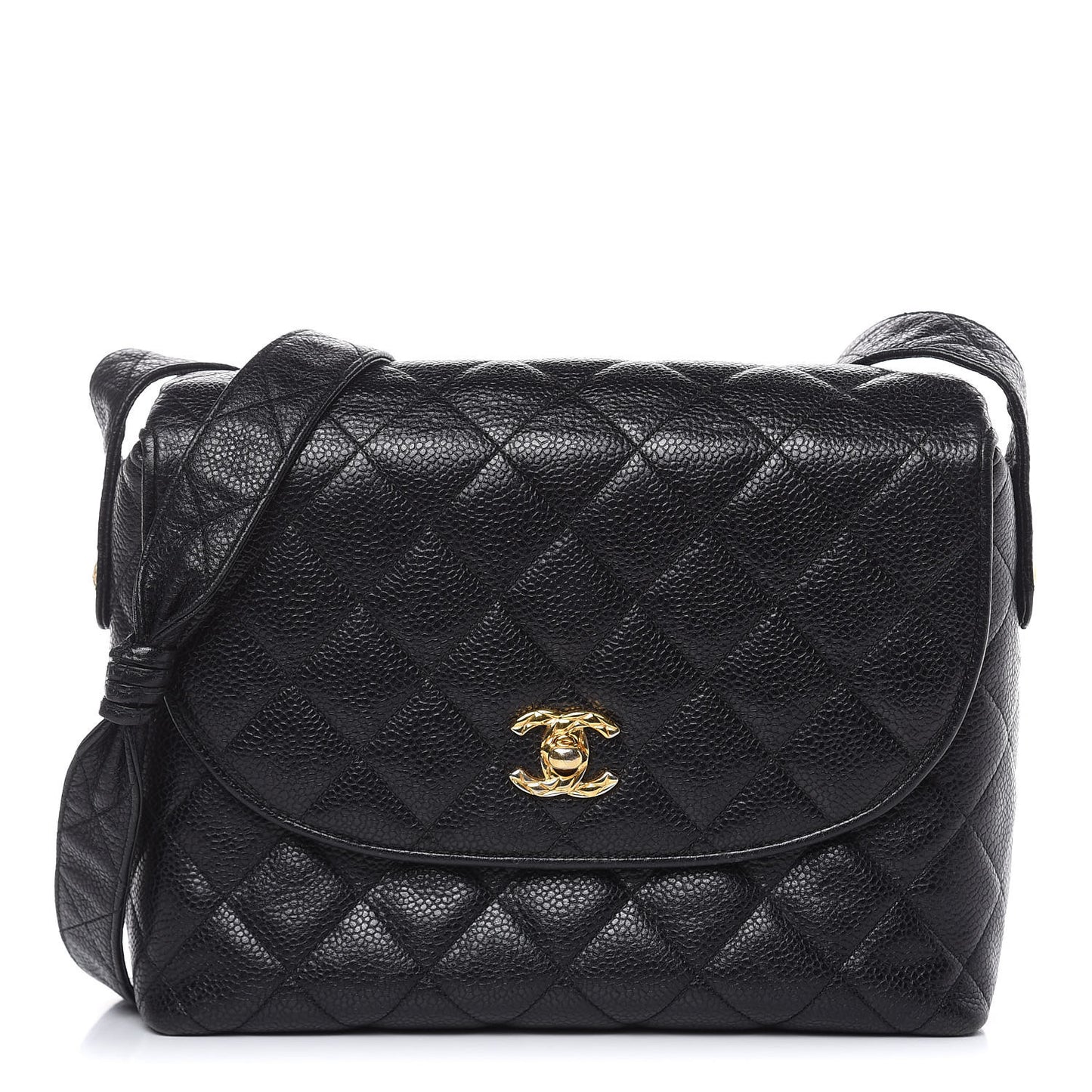 Caviar Quilted Flap Shoulder Bag Black