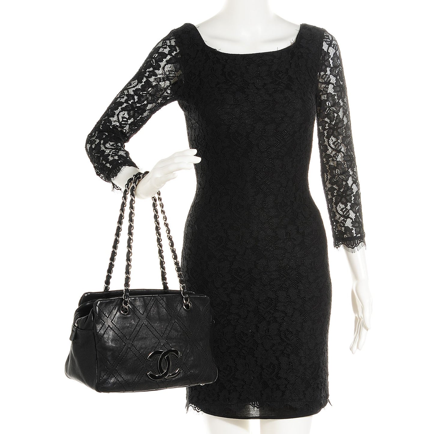 Calfskin Small Diamond Stitch Tote Black