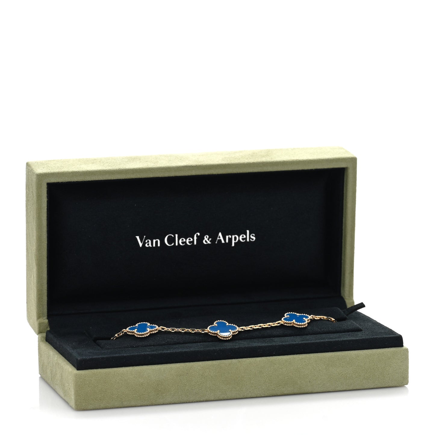 18K Yellow Gold Blue Agate 5 Motifs Vintage Alhambra Bracelet