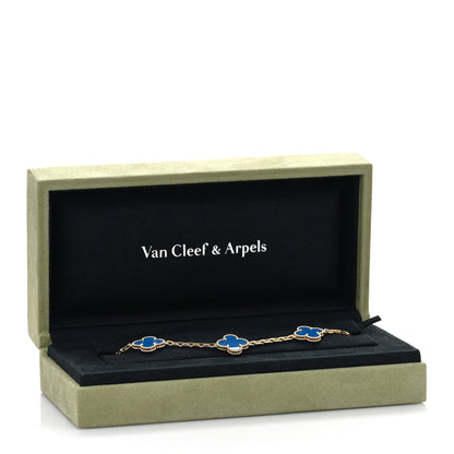 Van Cleef & Arpels 18K Yellow Gold Blue Agate 5 Motifs Vintage Alhambra Bracelet 2 of 4