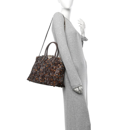 Valentino Garavani Calf Hair Feather Rockstud Dome Satchel Brown 2 of 9
