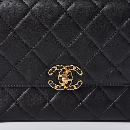 Chanel Lambskin Quilted Chain Infinity Top Handle Flap Black 7 of 9