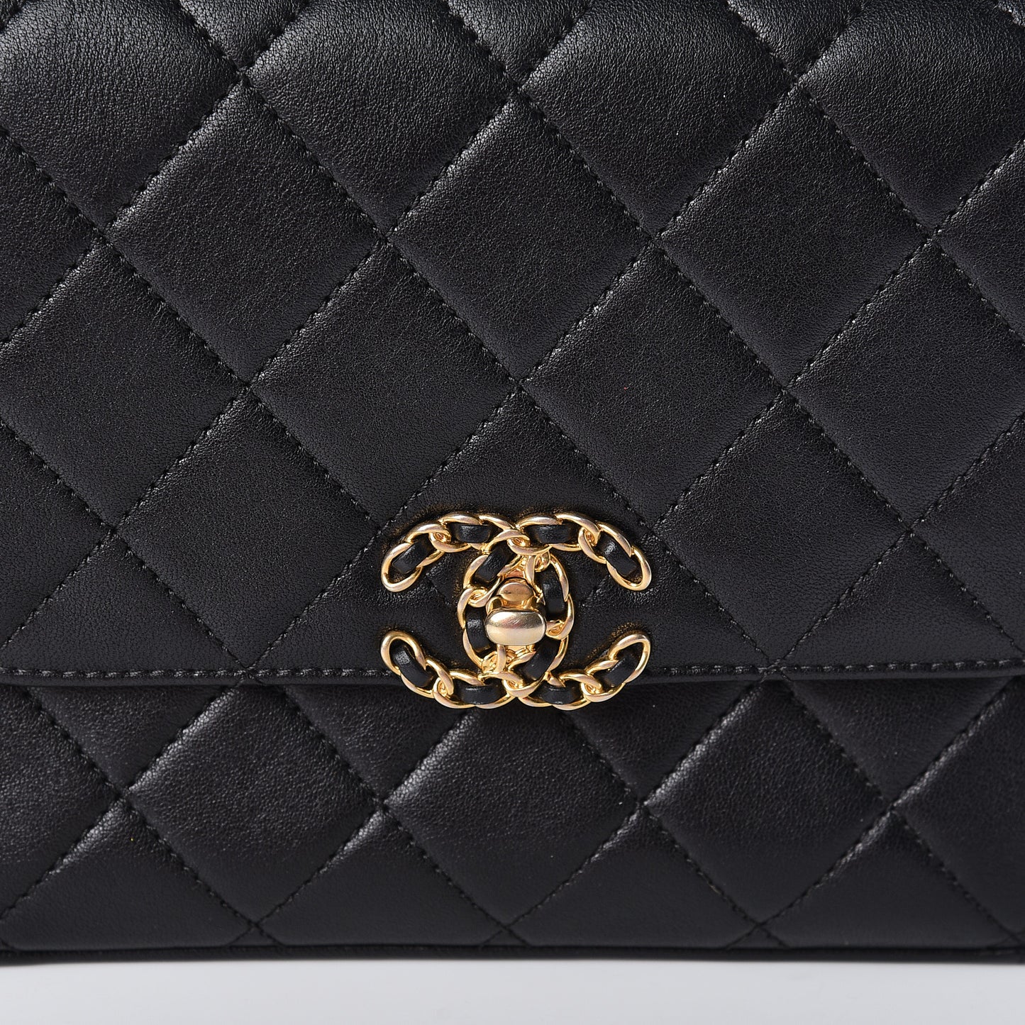 Lambskin Quilted Chain Infinity Top Handle Flap Black