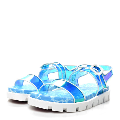 Christian Louboutin Nappa PVC Duniss Cool Flat Sandals 37 Blanco Blue 3 of 8
