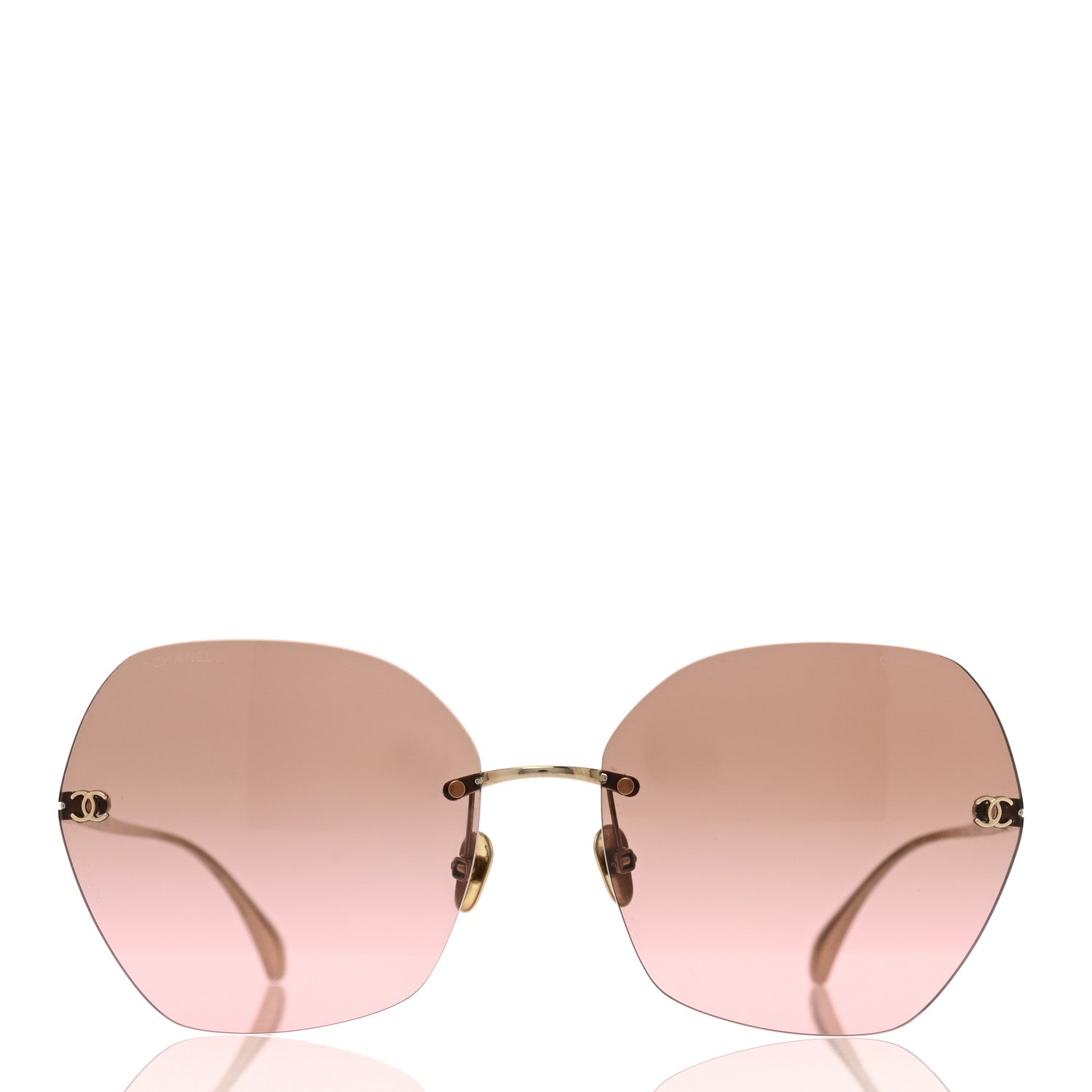 Chanel Titanium Polarized Rimless Square Sunglasses 4271-T Gold Violet 2 of 7