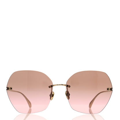 Chanel Titanium Polarized Rimless Square Sunglasses 4271-T Gold Violet 2 of 7