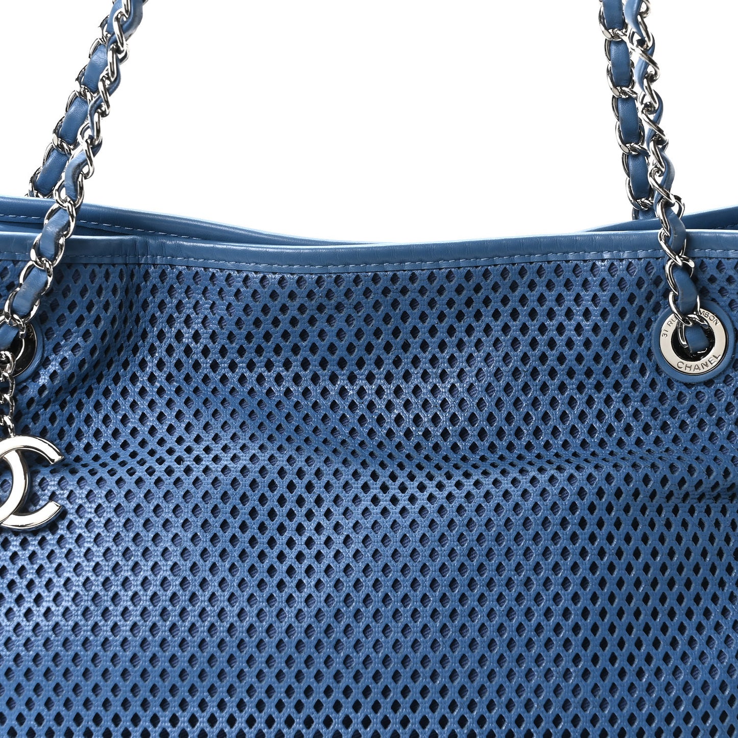 Calfskin Perforated Up In The Air North South Tote Blue