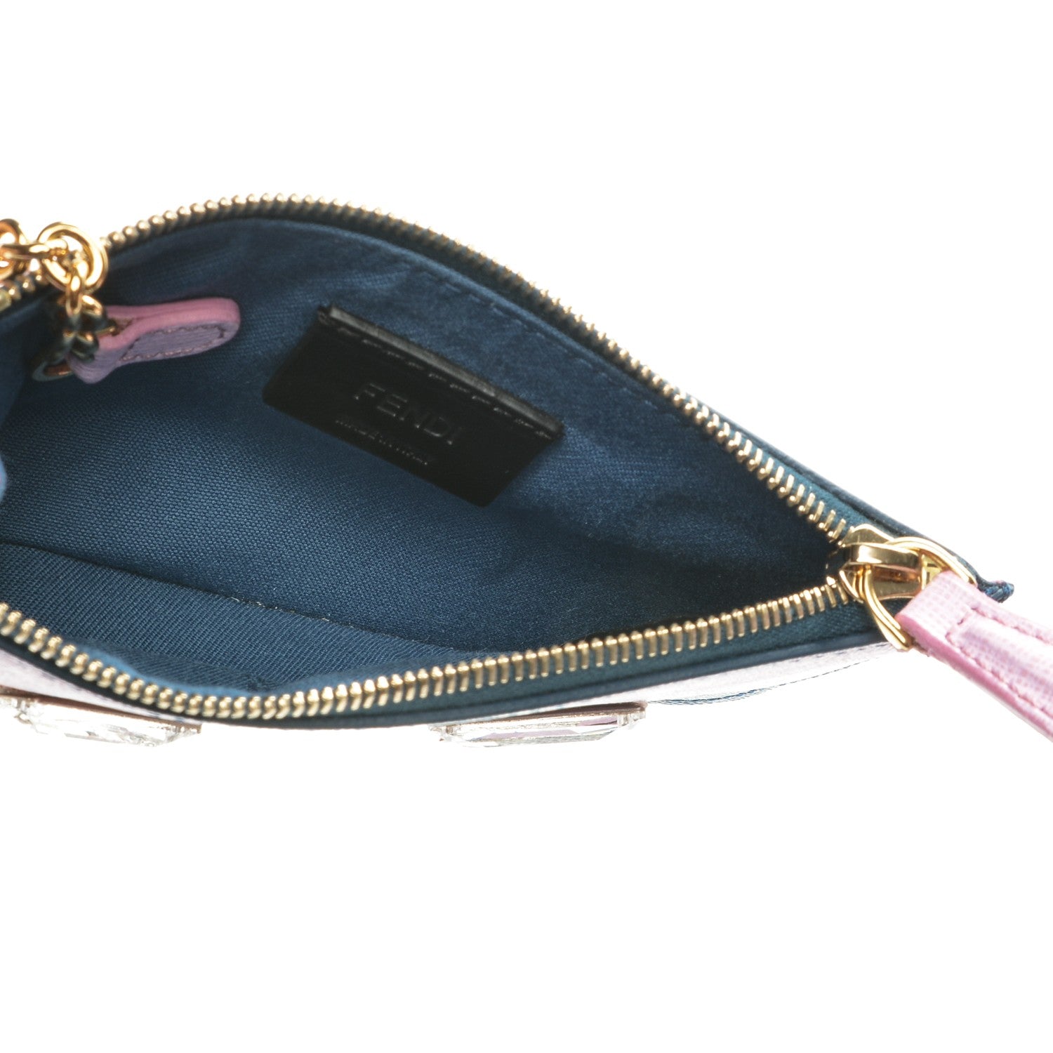 Fendi Vitello Elite Crystal Eye Monster Coin Pouch Key Case Cobalt Multicolor 5 of 7