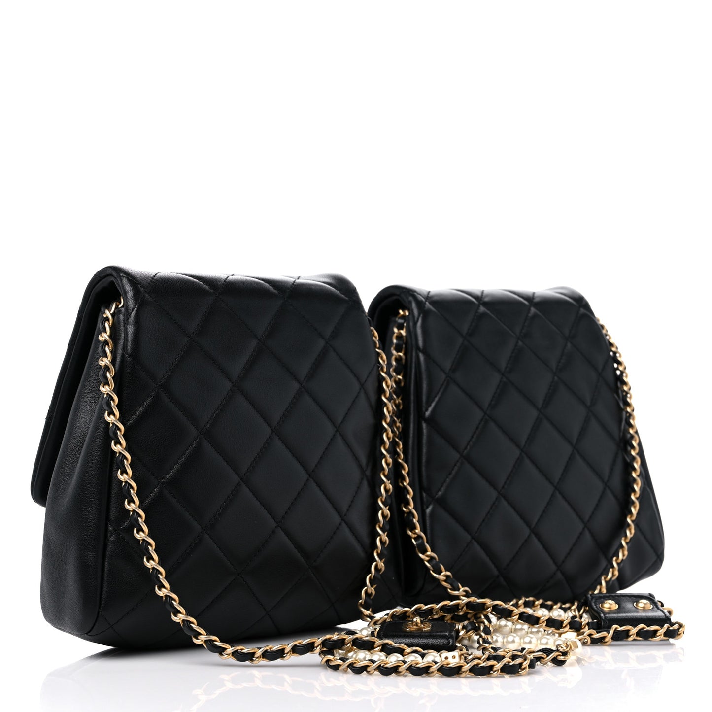 Lambskin Pearl Quilted Side Packs Black
