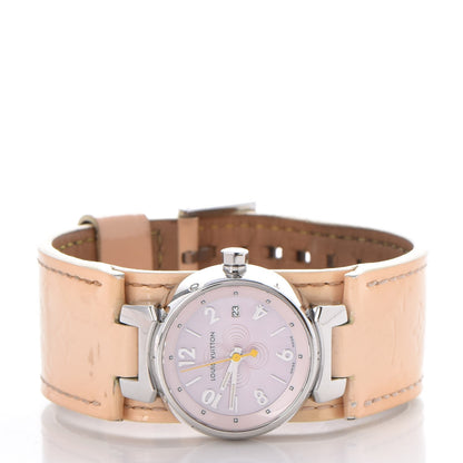 Louis Vuitton Stainless Steel Vernis Pink Mother of Pearl 28mm Tambour Quartz Watch 3 of 11