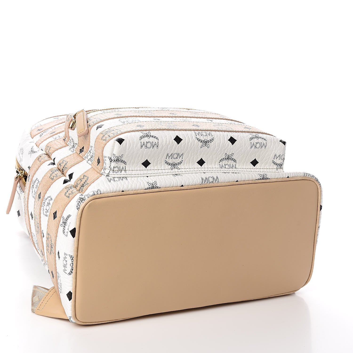 MCM Metallic Visetos Striped Medium Stark Backpack White Beige 4 of 15
