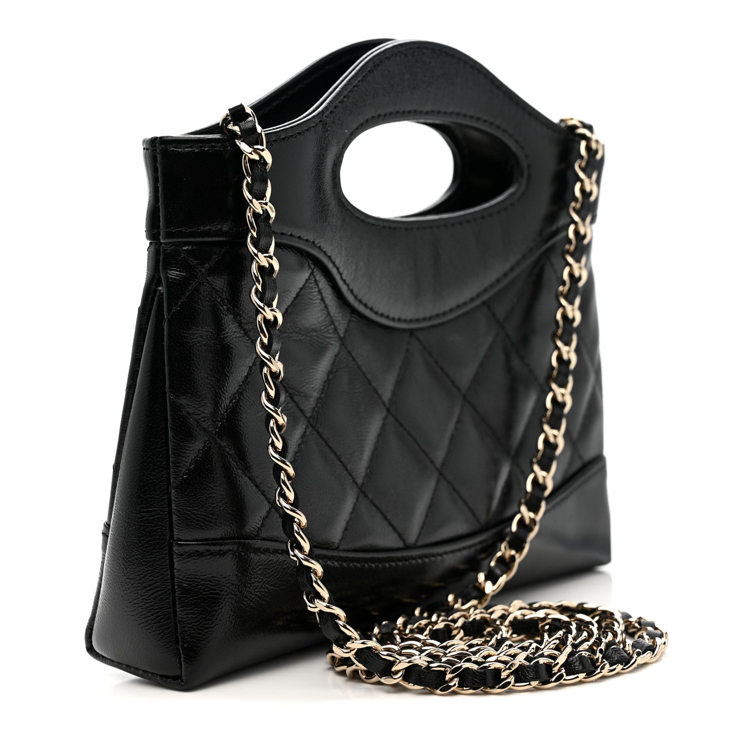 Chanel Shiny Crumpled Calfskin Quilted Nano 31 Shopping Bag Black 3 of 11