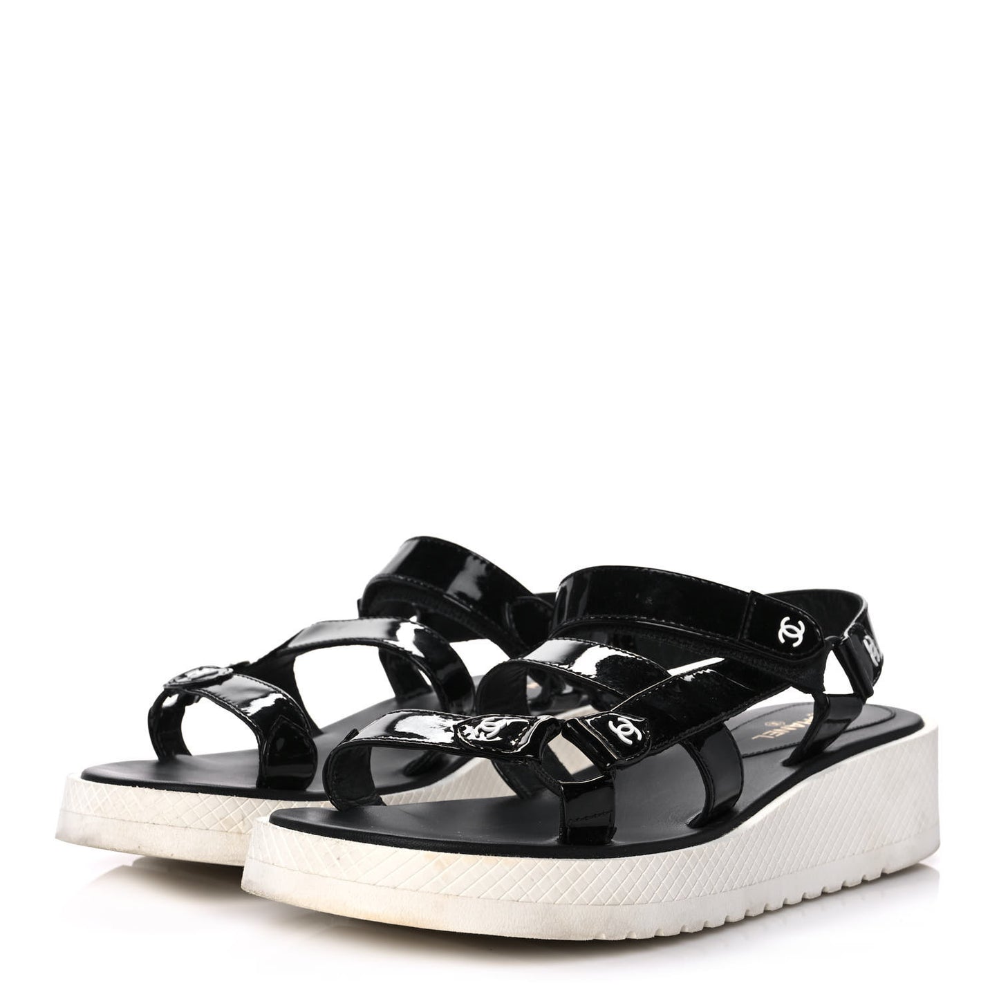 Patent Calfskin Velcro Dad Sandals 40 Black