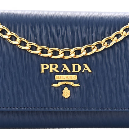 Prada Vitello Move Metal Oro Chain Wallet Bluette 7 of 9