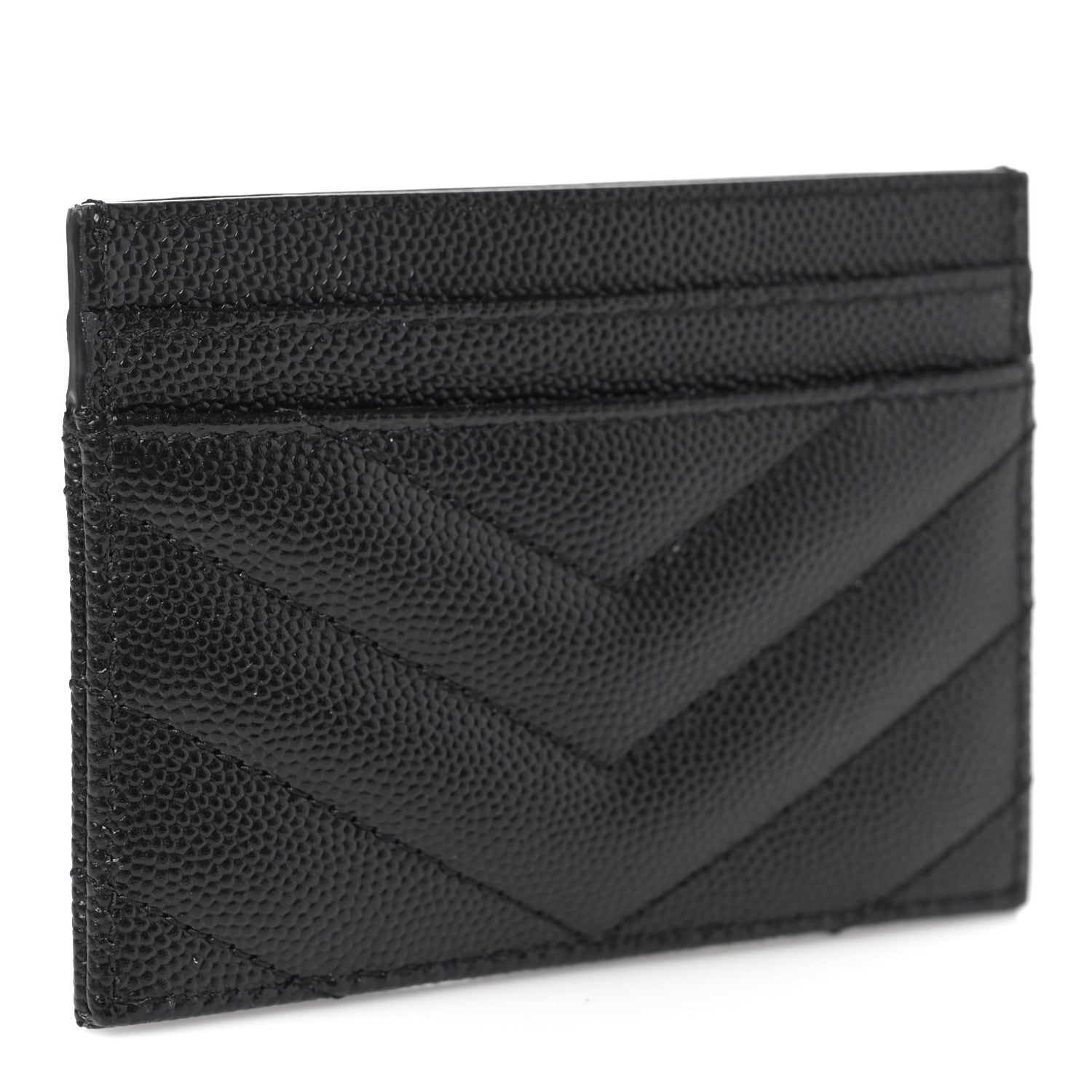 Saint Laurent Grain De Poudre Matelasse Chevron Monochrome Monogram Credit Card Case Black 3 of 7