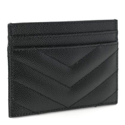 Saint Laurent Grain De Poudre Matelasse Chevron Monochrome Monogram Credit Card Case Black 3 of 7
