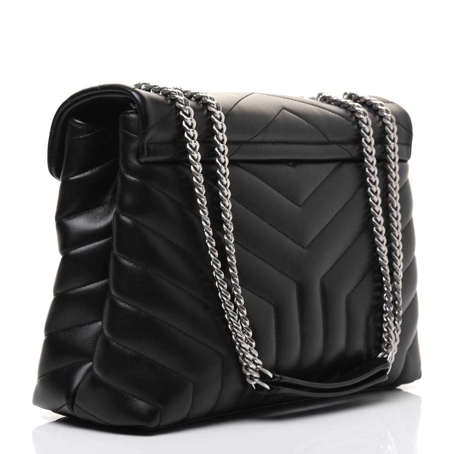 Calfskin Y Quilted Monogram Medium Loulou Chain Satchel Black