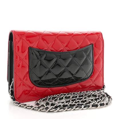 Chanel Patent Quilted Bi-Color Wallet On Chain WOC Red Black 3 of 12