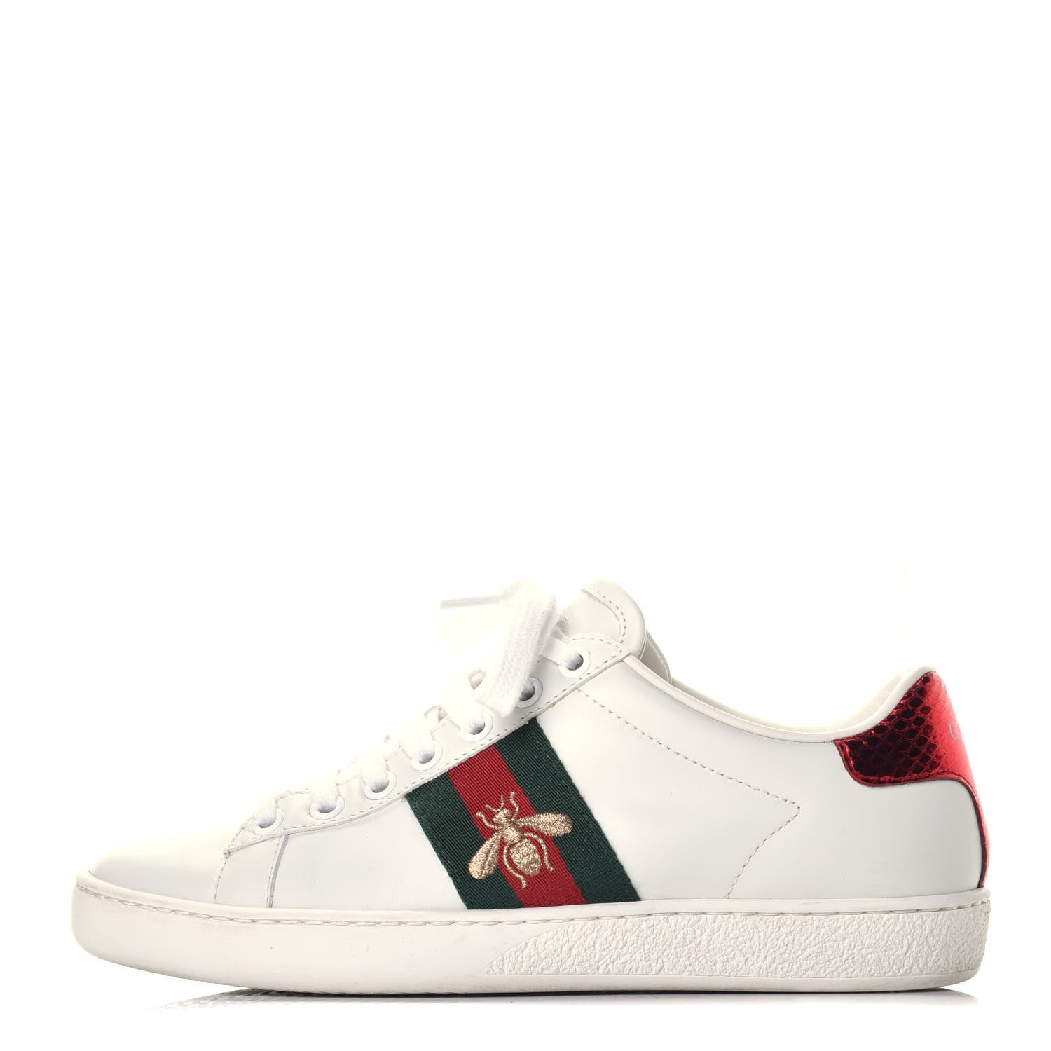 Gucci Calfskin Ayers Bee Embroidered Womens Ace Sneakers 35 White Green 1 of 9