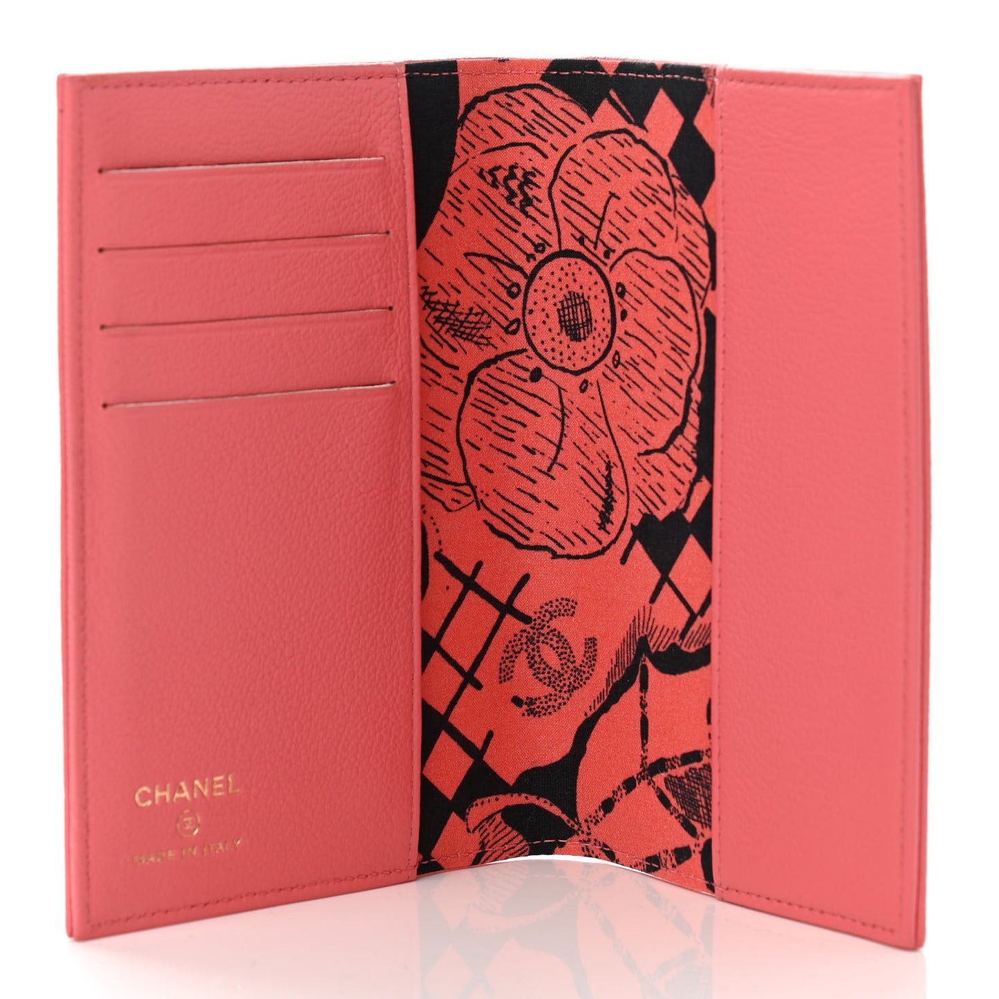 Goatskin Camellia Card Holder Pink