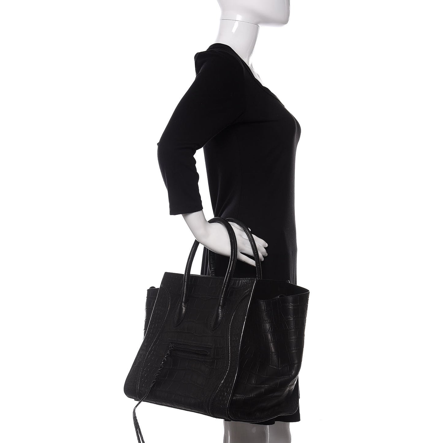 Crocodile Embossed Calfskin Medium Phantom Luggage Black