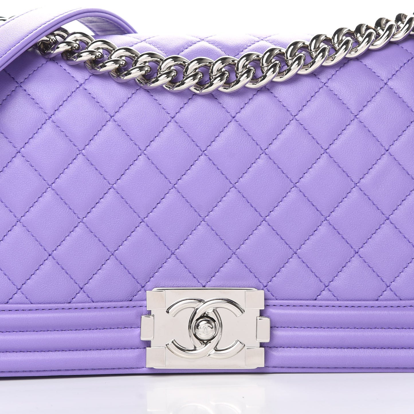 Calfskin Quilted Medium Boy Flap Purple